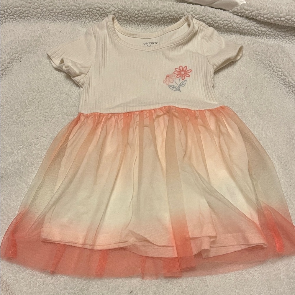New without tags Carter's White and Coral Ombre Tulle Dress